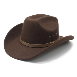 Western Cowboy Hat Wool Felt Wide Brim Retro Fedora Jazz Style With Belt Buckle Ventilation Holes For Men And Women