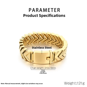 Detailed view of gold stainless steel V-shape link bracelet with heavy square clasp