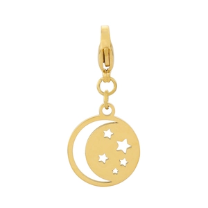 Golden stainless steel celestial pendant with moon and stars cutout and spring clasp
