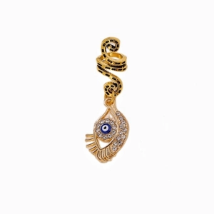 Anello per capelli a spirale dorato con ciondolo occhio del male e cristalli per trecce