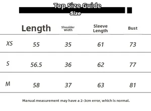 Detailed size chart for vintage bamboo texture long sleeve top with measurements in cm