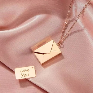 Rose gold envelope pendant necklace with Love You engraved letter insert charm