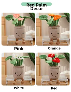 Close-up of four colorful plush anthurium plants with cute smiling faces and legs