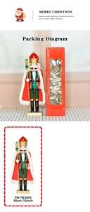 Détail du casse-noisette roi de 38cm avec cape rouge et spécifications d'emballage