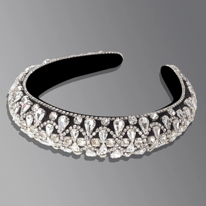 Elegant black sponge headband with sparkling crystal rhinestones in baroque style fashion