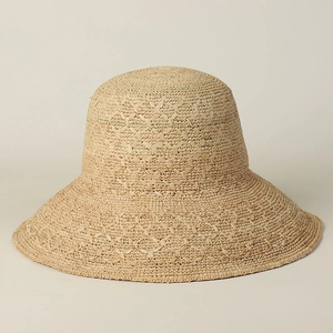 Raffia Wide Brim Sun Hat Women Hand Woven Foldable Breathable Summer Beach Fisherman Cap Pure Natural Texture Minimalist