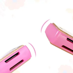 Pink 16-hole wooden tremolo harmonica for kids with rounded safety edges and smooth finish