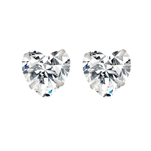 Classic S925 sterling silver heart-cut cubic zirconia stud earrings with three-prong setting