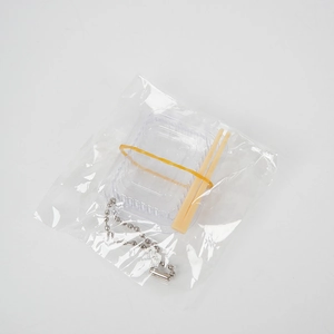 Miniature clear plastic fast food box keychain with tiny wooden chopsticks