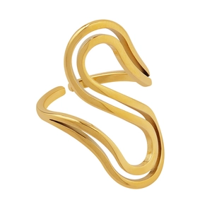 French vintage style S-curve gold plated titanium steel adjustable open ring for women