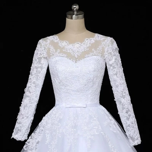 Elegant White Lace Long Sleeve Wedding Dress Floor Length Ball Gown Bridal Gown With Floral Embroidery Corset Back
