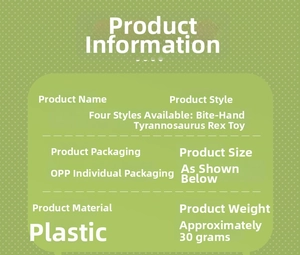 Detailed specifications for Tyrannosaurus bite toy including weight material and packaging