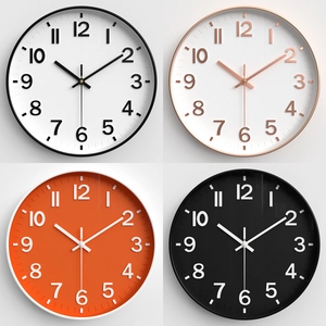Modern Wall Clock Silent Quartz Movement Round Plastic Frame Glass Mirror Decorative For Home Office