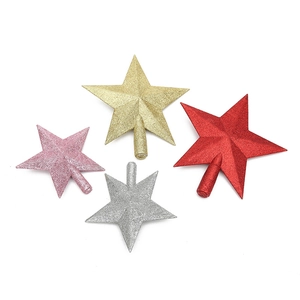 Set of glittery Christmas tree star toppers in gold, red, silver, and pink finishes