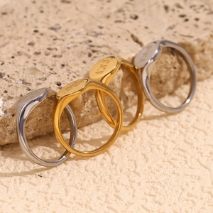 Minimalist 18K gold plated stainless steel signet rings with LTJ engraving on stone