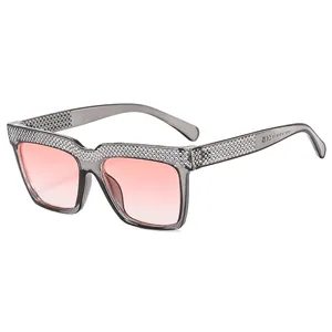 Luxury oversized square sunglasses with sparkling rhinestones and pink gradient lenses