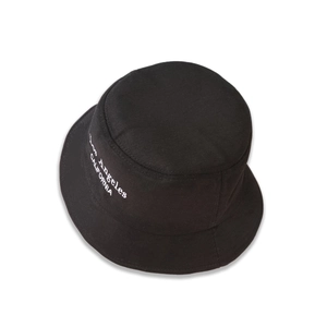 Detail of Los Angeles embroidery on black cotton canvas wide brim fisherman hat