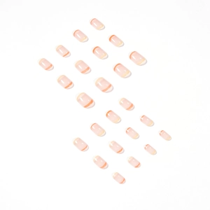Simple French press-on nails with round short tips in translucent pink and bright orange