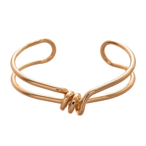 Polished gold double-layer geometric knotted cuff bracelet for women in minimalist style