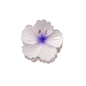 Elegant large white flower hair claw clip with purple gradient and pleated texture