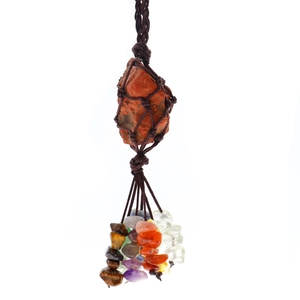 Handmade chakra crystal car charm with raw red jasper and woven tassel pendant