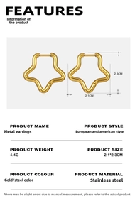 Dimensions détaillées des boucles d'oreilles étoile en acier avec placage en or 18K