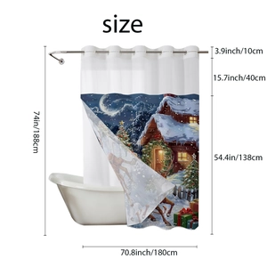 Detailed size chart for Christmas shower curtain showing 180cm width and 188cm height