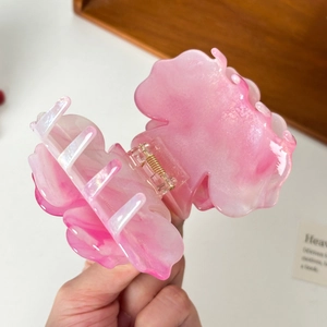 Pink gradient acetate 3D rose flower hair claw clip for elegant women hairstyles