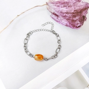 Bracelet tendance en acier inoxydable avec pierre agate orange et chaîne à maillons argentés