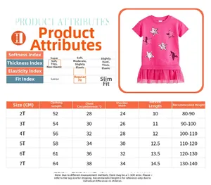 Detailed size chart and material specifications for girls pink sequin mesh dress