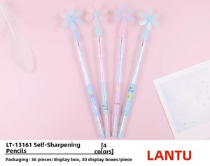Detail of multi-functional non-sharpening pencils with spinning flower windmills and gradient colors