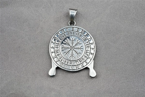Detailed relief of silver Viking pendant with Tree of Life and double eagle emblem