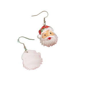 Festive Santa Claus dangle earrings with red hat and white beard on silver hooks