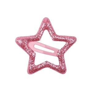 Pink star-shaped hair clip for kids featuring a glittery finish on white background