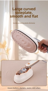 Detail of handheld steam iron with 180-degree rotating handle and smooth metal soleplate