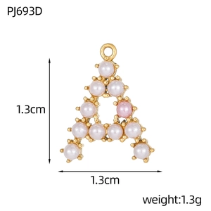 Letter A pearl pendant in gold finish with white beads for necklaces and earrings