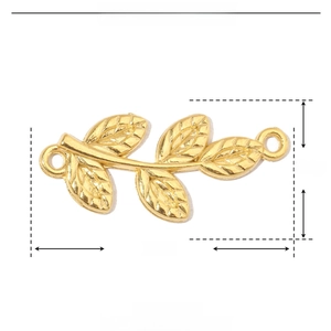 Detailed size parameter view of a gold stainless steel leaf pendant with dimensions