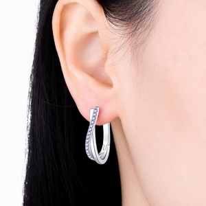 Gros plan de boucles d'oreilles torsadées en argent avec pierres violettes