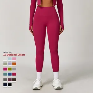 High-waisted berry red quick-dry yoga pants for women available in 17 various colors