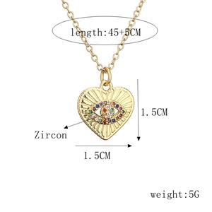 Collier cœur œil maléfique doré avec zircon, taille 1.5cm, 45+5cm et poids de 5g