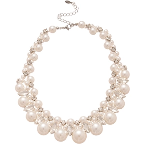 Elegant pearl necklace with sparkling rhinestones and adjustable silver lobster clasp