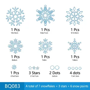 Detailed sheet of light blue snowflake and star static window clings for Christmas decor