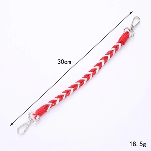 Red and white woven phone wrist strap with metal clips, 30cm length and 18.5g weight