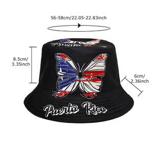 Schwarzer Anglerhut mit Schmetterlingsmuster und Puerto Rico Design mit Maßen