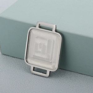 Polished silver square stainless steel connector pendant with textured engraved patterns