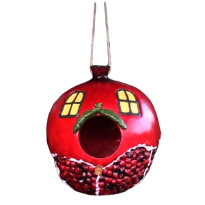 Creative pomegranate shaped birdhouse resin garden ornament with hanging rope