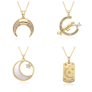 Copper Gold Plated Zirconia Crescent Moon Star Leopard Shell Pendant Necklace Personalized Minimalist Jewelry For Women Men