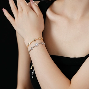 Détails de bracelets flocon de neige réglables en or et argent avec pierres zircons