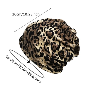 Leopard print knit beanie hat for winter, 26cm length with soft faux cashmere texture