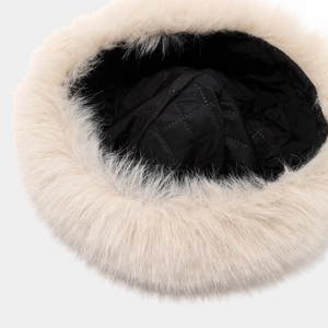 Plush faux fur winter hat with deer pattern and quilted warm inner lining detail